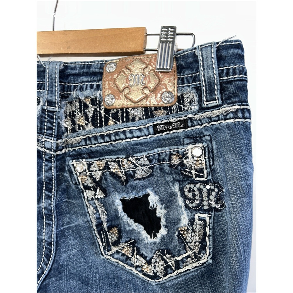Women's Miss Me Jeans Mid Rise Easy Boot Jeans Sz 29 Embellished NO Pilling
